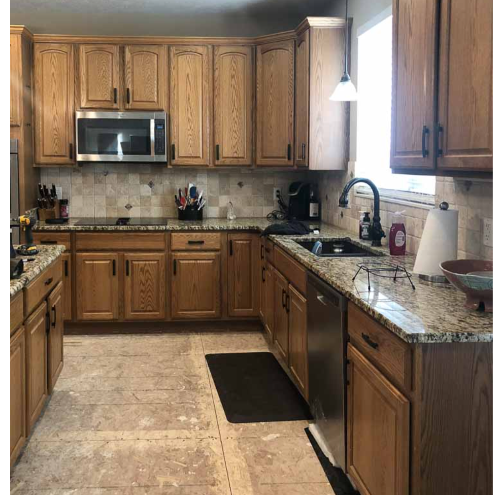 Kitchen cabinets before professional refinishing and painting