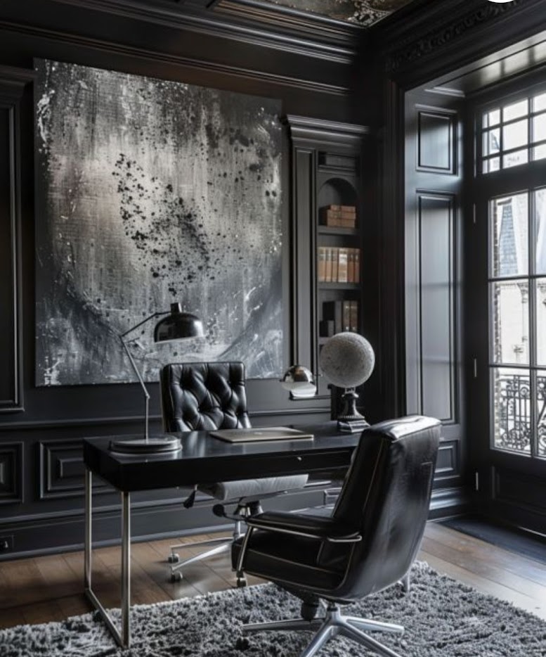 Bold black accent wall in a modern office interior, painted by DOC Painting